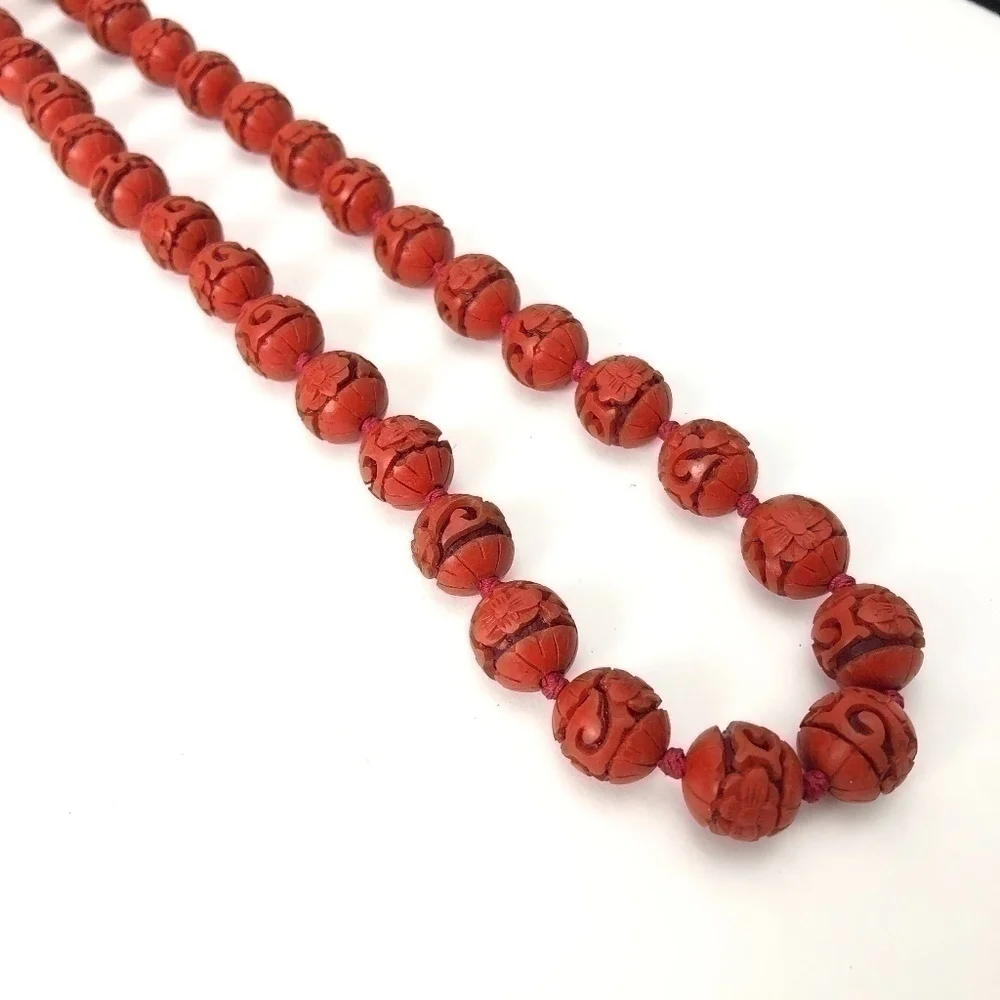 Vintage Cinnabar Chinese Necklace - Picture 4 of 6